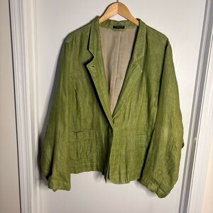 Eileen Fisher Olive Green Linen-Blend Jacket 100% Linen 3X Lagenlook